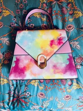 New York & Company Pink Multi Watercolor Top-Handle Satchel